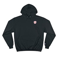 a black hoodie with a pink flower on it