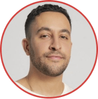 a man in a white shirt with a red circle around his head